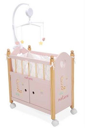Muñecas Arias Cuna Armario Nature 50,5x27x54 cm avec Carrusel - Lit bébé convertible et rangement - Pour enfant à partir de 36 mois - À monter