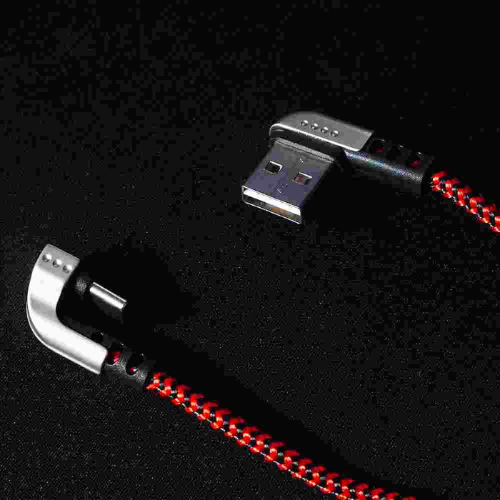 Elbe CA-199 Câble Gaming et Charge USB-A vers Type-C 1 mètre, Angle 90°, Nylon Tressé, Connecteurs Aluminium