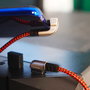 Elbe CA-199 Câble Gaming et Charge USB-A vers Type-C 1 mètre, Angle 90°, Nylon Tressé, Connecteurs Aluminium
