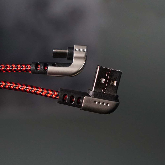 Elbe CA-199 Câble Gaming et Charge USB-A vers Type-C 1 mètre, Angle 90°, Nylon Tressé, Connecteurs Aluminium