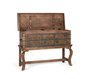 GINER Y COLOMER Console Antique en Bois de Manguier Naturel avec Décor en Laiton Repoussé et Pieds Courbes - 34x106x34cm (intérieur)
