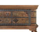 GINER Y COLOMER Console Antique en Bois de Manguier Naturel avec Décor en Laiton Repoussé et Pieds Courbes - 34x106x34cm (intérieur)