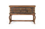 GINER Y COLOMER Console Antique en Bois de Manguier Naturel avec Décor en Laiton Repoussé et Pieds Courbes - 34x106x34cm (intérieur)