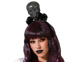 Atosa Diadema Halloween Crâne Squelette Femme Adulte Noir Brillant