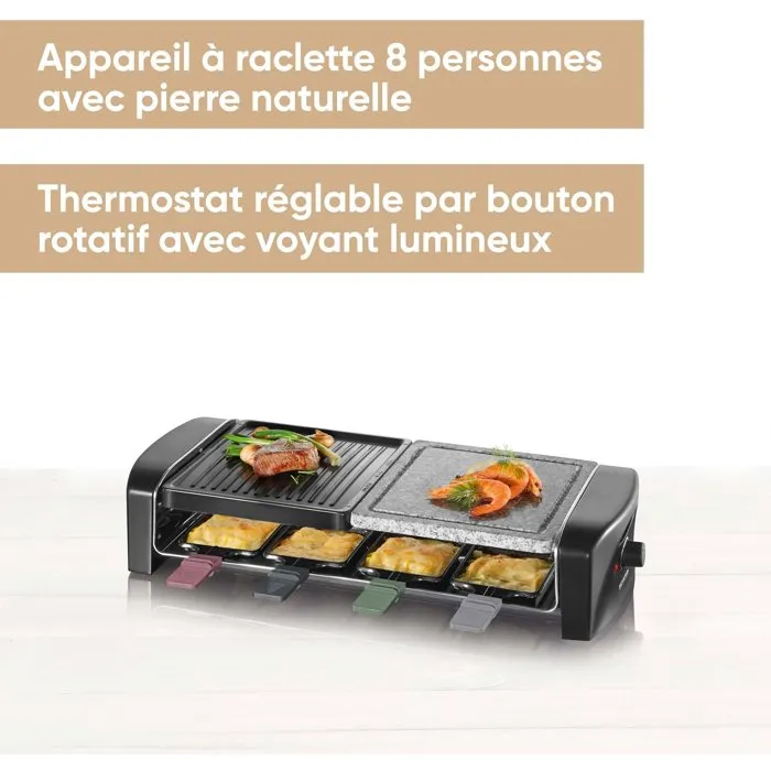 Severin RG9690 Appareil à raclette 8 personnes - Plaques combinées pierre naturelle et antiadhésive