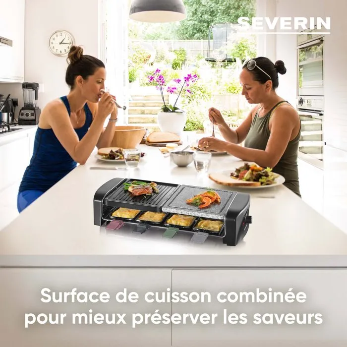 Severin RG9690 Appareil à raclette 8 personnes - Plaques combinées pierre naturelle et antiadhésive