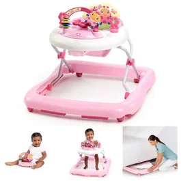 Bright Starts Trotteur évolutif 2-en-1 JuneBerry Delight rose pour fille - Station de jeux électronique amovible avec lumière et sons - Siège à hauteur réglable