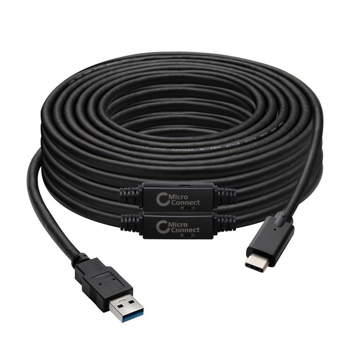 MicroConnect Câble USB 3.2 Gen 1 A vers USB-C, 10 m, Actif, 5 Gbit/s - Pour Ordinateur, Imprimante, Disque Dur, Extension de Signal