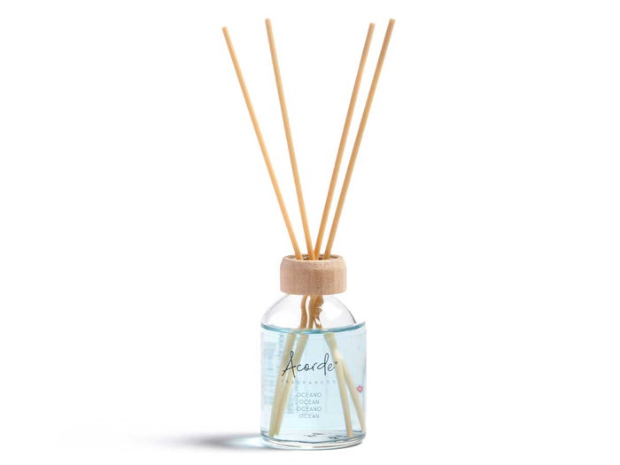 Acorde Mikado Océan 50 ml avec tige, verre rotin bois bleu 7x17x5 cm (Set de 12)