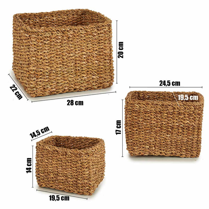 Giftdecor Lot de 3 paniers en sparte rectangulaires hauts 29 x 23 x 20 cm - Algues marines marron (Set de 4)