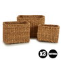 Giftdecor Lot de 3 paniers en sparte rectangulaires hauts 29 x 23 x 20 cm - Algues marines marron (Set de 4)