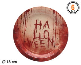 atosa Assiettes en carton 18cm Sang avec texte Halloween - 6 unités