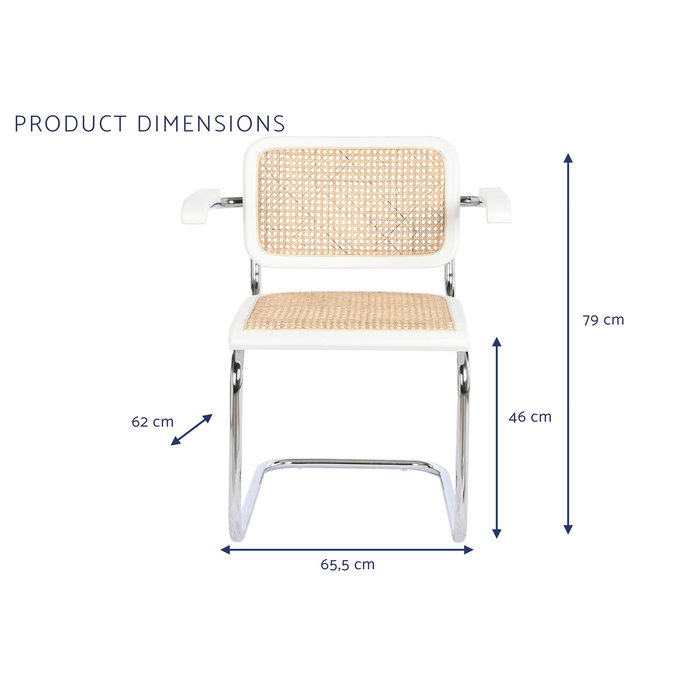 Chaise à Accoudoirs DKD Home Decor Blanc Argenté Naturel Rotin Bois 65,5 x 62 x 79 cm