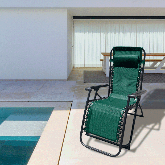 Marbueno Chaise Longue Pliable Acier avec Coussin Jardin et Piscine 90x65x108 cm Gravité Zéro Vert 10008