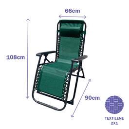 Marbueno Chaise Longue Pliable Acier avec Coussin Jardin et Piscine 90x65x108 cm Gravité Zéro Vert 10008