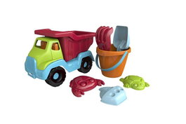 Color Baby Camion de Plage 30 cm avec Pelle, Râteau, Seau et 3 Moules - Jouet en Plastique - Instructions Multilingues