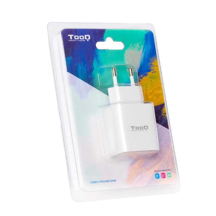 Tooq TQWC-PDUSBC20W Chargeur mural USB-C PD 20W Blanc