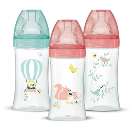Dodie Kit Sensation DODIE MAM EB2 - 3 Biberons Anti-Colique 270 ml, Tétine Silicone Débit Moyen, 0-3 Mois, Rose, Col Large