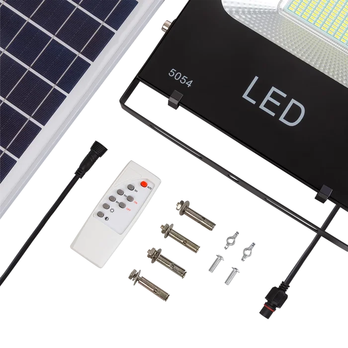 Projecteur LED Solaire 100W 10000 Lumen 6000K avec Capteur, Panneau 6V/25W et Télécommande, Kit d'Éclairage Extérieur Automatique à Bande LED