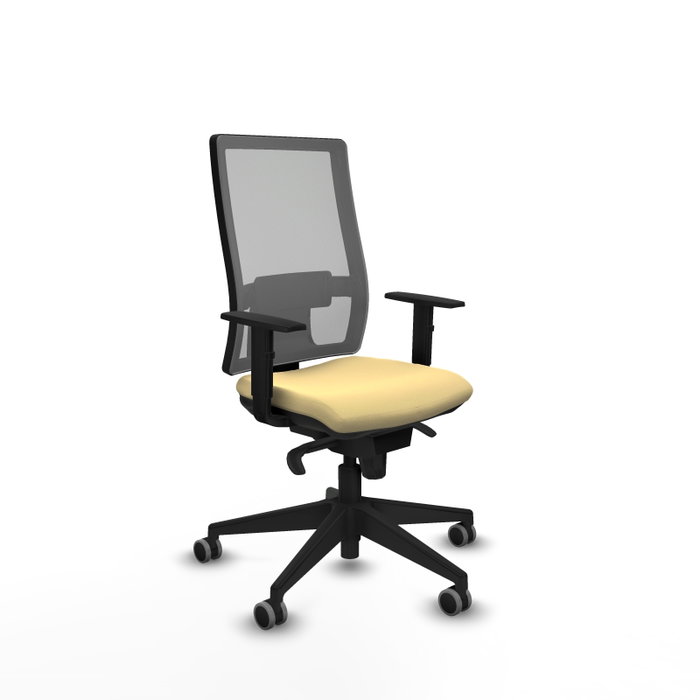 PIQUERAS Y CRESPO Chaise de bureau Horna, Similicuir crème et maille grise, Mécanisme Synchro PIQUERAS Y CRESPO Chaise de bureau Horna, Similicuir crème et maille grise, Mécanisme Synchro
