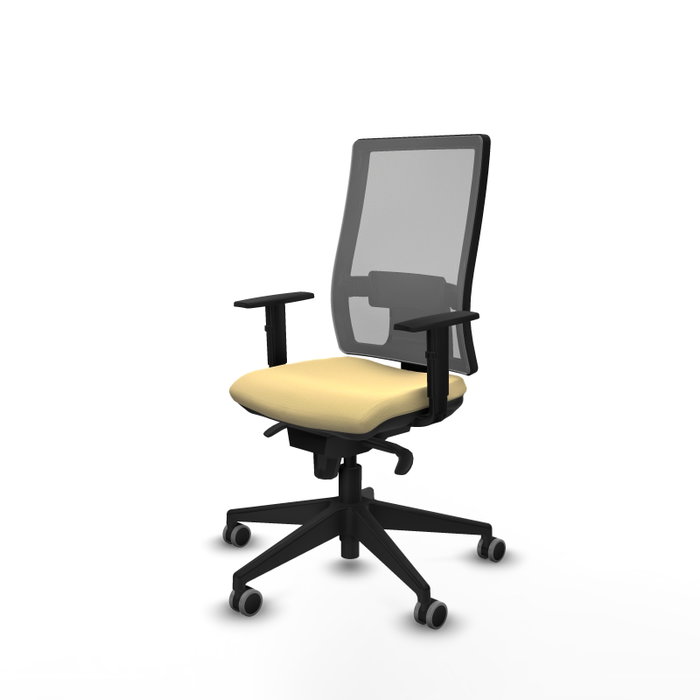 PIQUERAS Y CRESPO Chaise de bureau Horna, Similicuir crème et maille grise, Mécanisme Synchro PIQUERAS Y CRESPO Chaise de bureau Horna, Similicuir crème et maille grise, Mécanisme Synchro