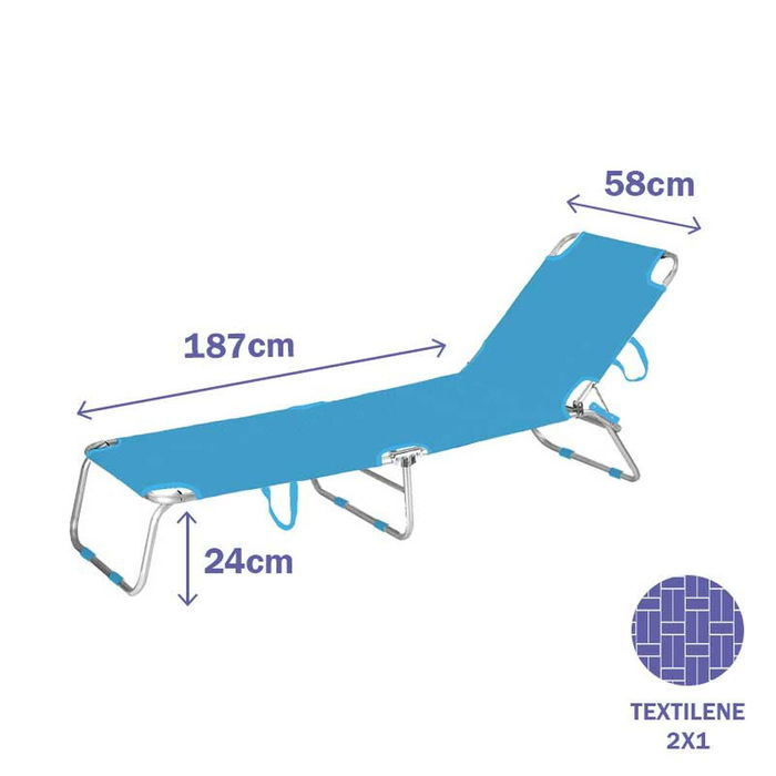 Marbueno - Tumbona Plegable - Aluminio Azul - Playa y Piscina 187x58x24 cm 10460