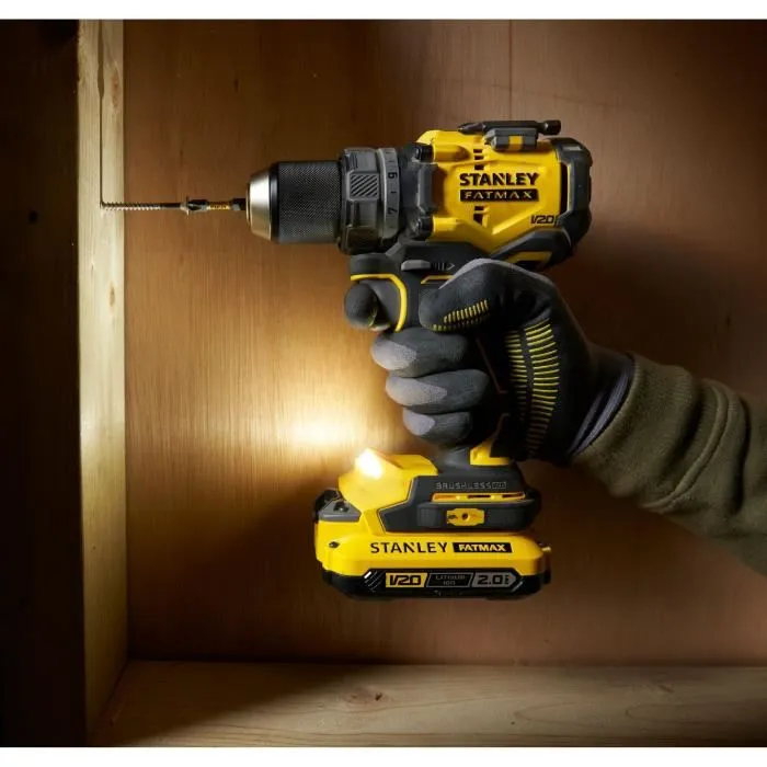 Stanley Fatmax Perceuse-Visseuse sans Fil 18V Brushless SFMCD725D2K-QW, 80Nm, 2 Vitesses, 2 Batteries 2Ah + Chargeur