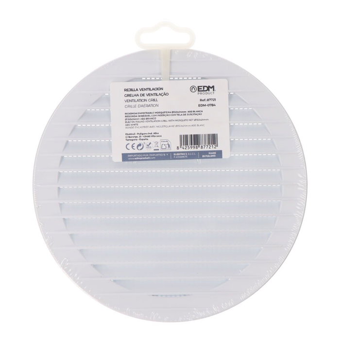 Edm Grille de ventilation ronde encastrable avec moustiquaire ABS blanche Ø150mm