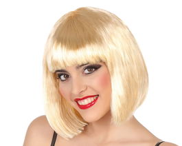 Peluca - Perruque blonde lisse courte avec frange droite - 100 gramos