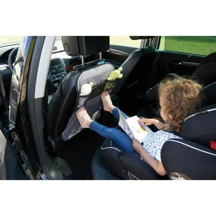 Tineo - Protection de siège voiture universelle avec filet de rangement - Évite les salissures par les pieds d'enfant - Fixation par clips - 61x45 cm - Lavable