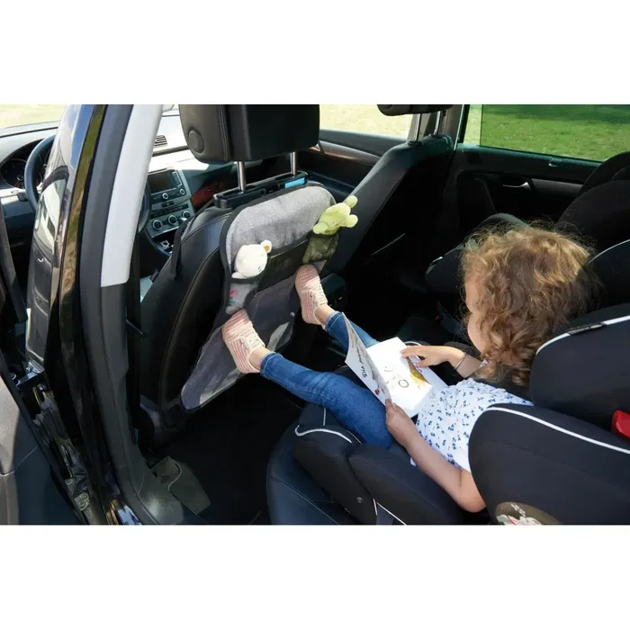 Tineo - Protection de siège voiture universelle avec filet de rangement - Évite les salissures par les pieds d'enfant - Fixation par clips - 61x45 cm - Lavable