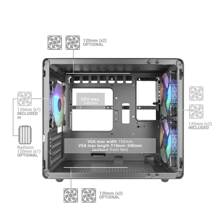Mars Gaming Boîtier PC MC400 M - ATX MicroATX Mini-ITX Noir