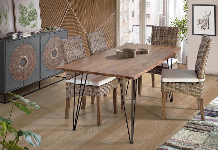 GINER Y COLOMER Buffet 4 portes en bois de manguier et métal, gris et marron, 71 x 35 cm (portes) avec pattes de 16 cm