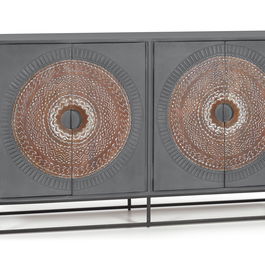 GINER Y COLOMER Buffet 4 portes en bois de manguier et métal, gris et marron, 71 x 35 cm (portes) avec pattes de 16 cm