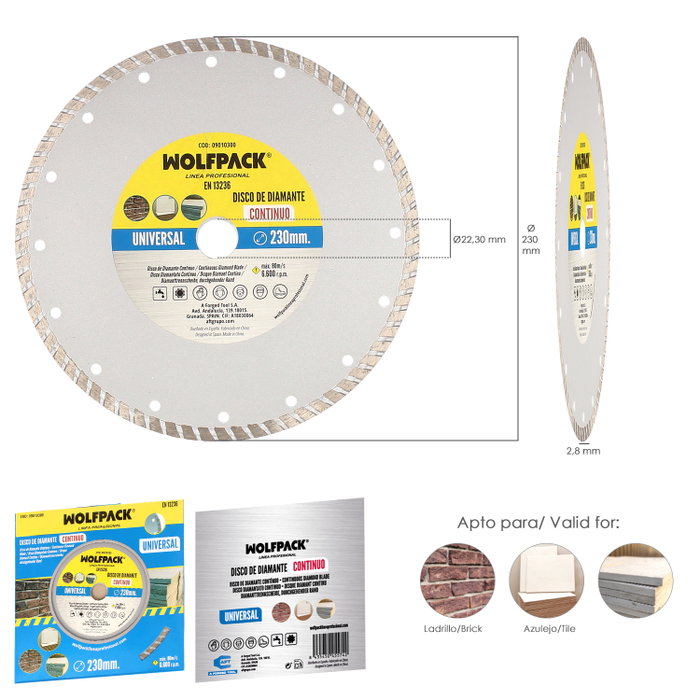 Wolfpack LINEA PROFESIONAL Disque diamant continu 230 mm Wolfpack LINEA PROFESIONAL Disque diamant continu 230 mm