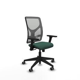 Chaise Motilla Synchro 3 positions tissu Vert foncé Maille Gris Base pyramidale noire Accoudoir 3D Sans appui-tête Roulettes 65mm pour moquette