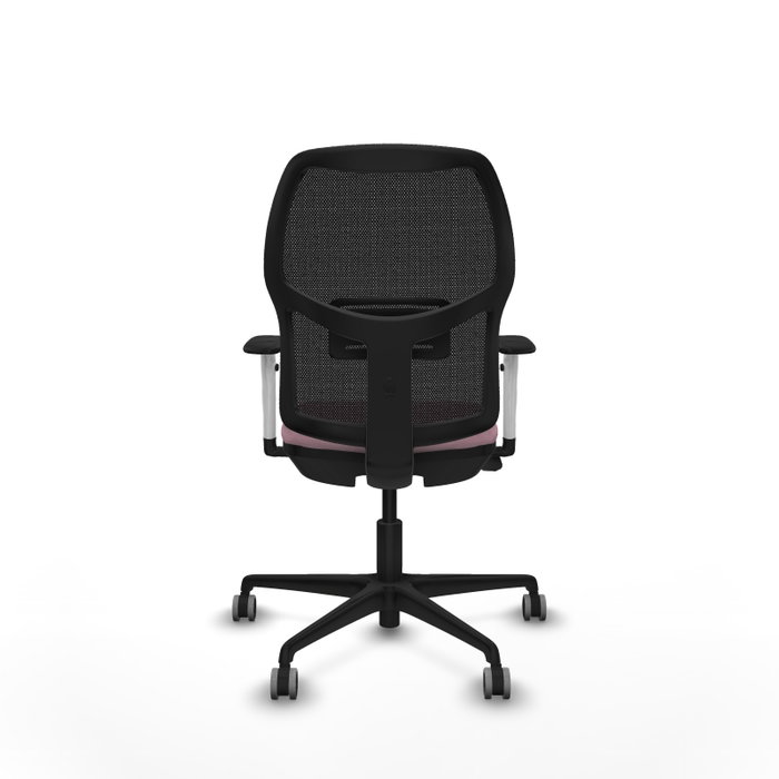 Chaise Alfera Synchrone/Traslack Maille/tissu Rose Maille Noir Base en nylon noir Accoudoirs noirs et blancs Sans appui-tête Roulettes 65mm pour moquette