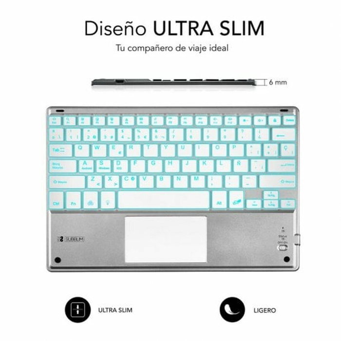 Clavier Bluetooth avec Support pour Tablette Subblim SUB-KBT-SMBT50 Argenté Espagnol Qwerty QWERTY Clavier Bluetooth avec Support pour Tablette Subblim SUB-KBT-SMBT50 Argenté Espagnol Qwerty QWERTY