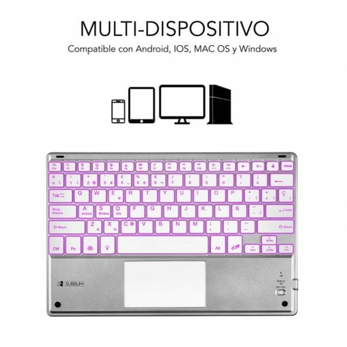 Clavier Bluetooth avec Support pour Tablette Subblim SUB-KBT-SMBT50 Argenté Espagnol Qwerty QWERTY Clavier Bluetooth avec Support pour Tablette Subblim SUB-KBT-SMBT50 Argenté Espagnol Qwerty QWERTY