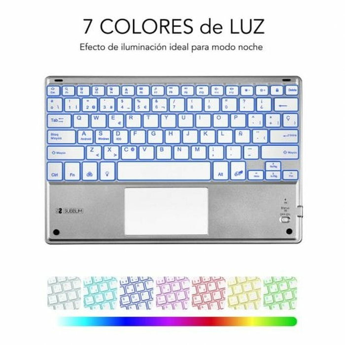 Clavier Bluetooth avec Support pour Tablette Subblim SUB-KBT-SMBT50 Argenté Espagnol Qwerty QWERTY Clavier Bluetooth avec Support pour Tablette Subblim SUB-KBT-SMBT50 Argenté Espagnol Qwerty QWERTY