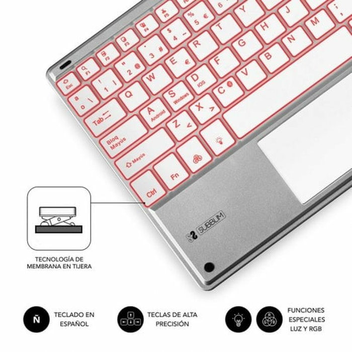 Clavier Bluetooth avec Support pour Tablette Subblim SUB-KBT-SMBT50 Argenté Espagnol Qwerty QWERTY Clavier Bluetooth avec Support pour Tablette Subblim SUB-KBT-SMBT50 Argenté Espagnol Qwerty QWERTY