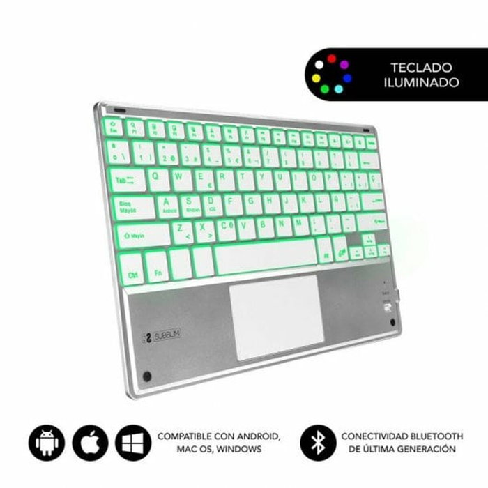 Clavier Bluetooth avec Support pour Tablette Subblim SUB-KBT-SMBT50 Argenté Espagnol Qwerty QWERTY Clavier Bluetooth avec Support pour Tablette Subblim SUB-KBT-SMBT50 Argenté Espagnol Qwerty QWERTY