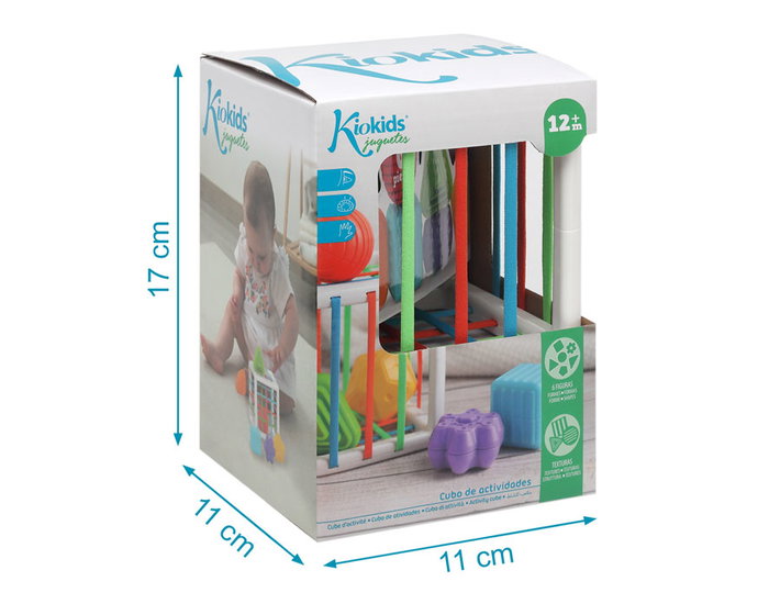 KioKids Cube d'Activités Bébé 12 Mois+, Jouet d'Éveil avec 6 Pièces Colorées à Encaster pour le Développement de la Motricité Fine