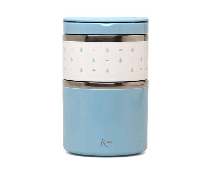 KioKids Termo gourde isotherme pour enfants 930 mL, compartiment 300 et 630 mL, acier inoxydable 304, bleu, sans BPA, Petits moments