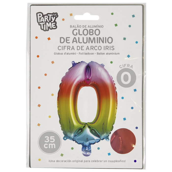 Party Time Ballon Chiffre 0 Arc-en-ciel 35 cm