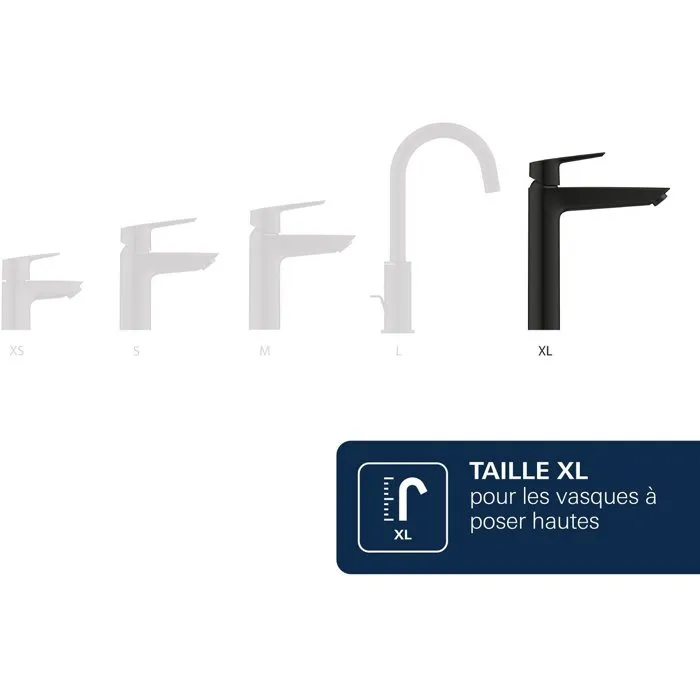 Grohe - Mitigeur de lavabo DICE XL Noir mat, corps lisse sans vidage, technologie SilkMove, finition durable anti-calcaire, pour vasque à poser, débit 5 l/min à 3 bars