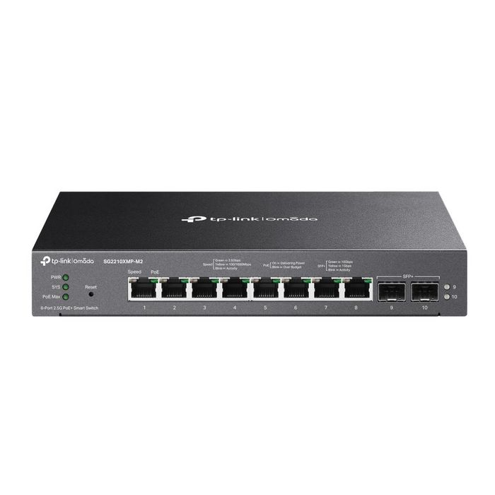 Omada SG2210XMP-M2 - Commutateur réseau 8 ports PoE+ 2.5 GbE et 2 ports SFP+ 10 GbE, fanless, gestion Omada SDN, 160 W Omada SG2210XMP-M2 - Commutateur réseau 8 ports PoE+ 2.5 GbE et 2 ports SFP+ 10 GbE, fanless, gestion Omada SDN, 160 W