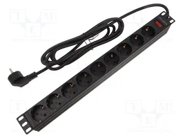 Lanberg Reglette 1U 16A 9 prises Schuko noir 3m