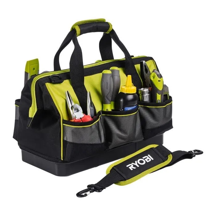 Ryobi Sac de Transport RSSSTB1 - Sac avec Fond Renforcé 38 x 29 x 20,5 cm pour Outils, Multiples Poches, Base Imperméable