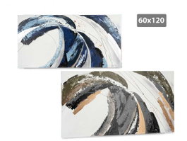 GIFTDECOR Toile peinte Onda gris bleu 60x120 cm assortiment de 2